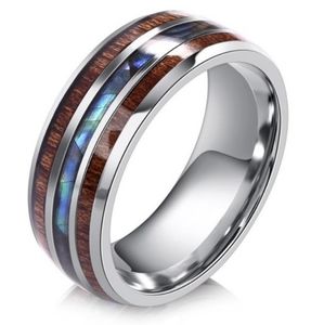 Stainless Steel Ring, Wood and Abalone Inlay